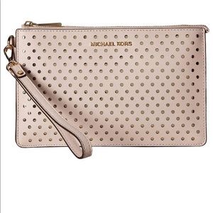 Michael Kors- pink and gold leather wristlet